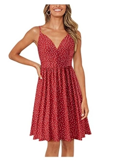 Women's Summer Sexy Deep V Neck Floral Party Dresses with Pocket