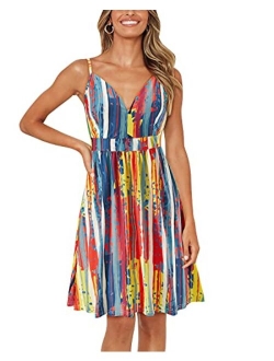 Women's Summer Sexy Deep V Neck Floral Party Dresses with Pocket