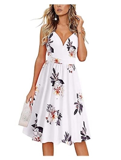 Women's Summer Sexy Deep V Neck Floral Party Dresses with Pocket