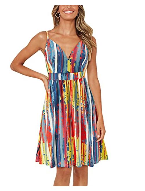 ULTRANICE Women's Summer Sexy Deep V Neck Floral Party Dresses with Pocket