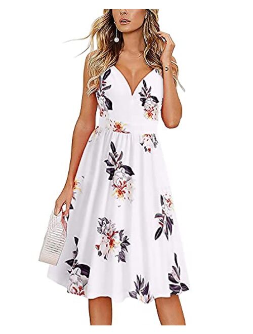 ULTRANICE Women's Summer Sexy Deep V Neck Floral Party Dresses with Pocket