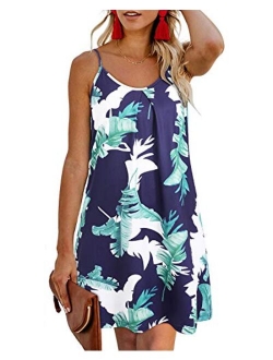 Women's Sleeveless Summer Casual Swing Beach Dresses Spaghetti Straps Floral Backless Mini Dress