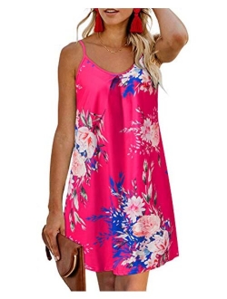 Women's Sleeveless Summer Casual Swing Beach Dresses Spaghetti Straps Floral Backless Mini Dress