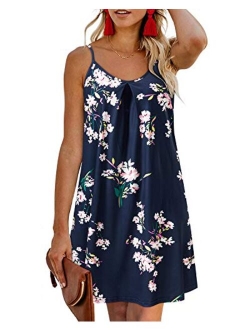 Women's Sleeveless Summer Casual Swing Beach Dresses Spaghetti Straps Floral Backless Mini Dress