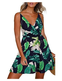 Women's Adjustable Spaghetti Strap Floral Midi Dress V Neck Backless Dress