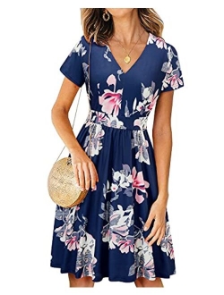 ULTRANICEWomenCasualLongSleeveDressesVNeckSwingDresswithPockets