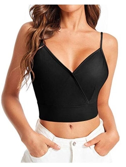 Women's Casual V Neck Front Wrap Crop Cami Top Spaghetti Strap Shirts