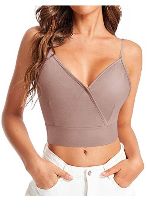 ULTRANICE Women's Casual V Neck Front Wrap Crop Cami Top Spaghetti Strap Shirts