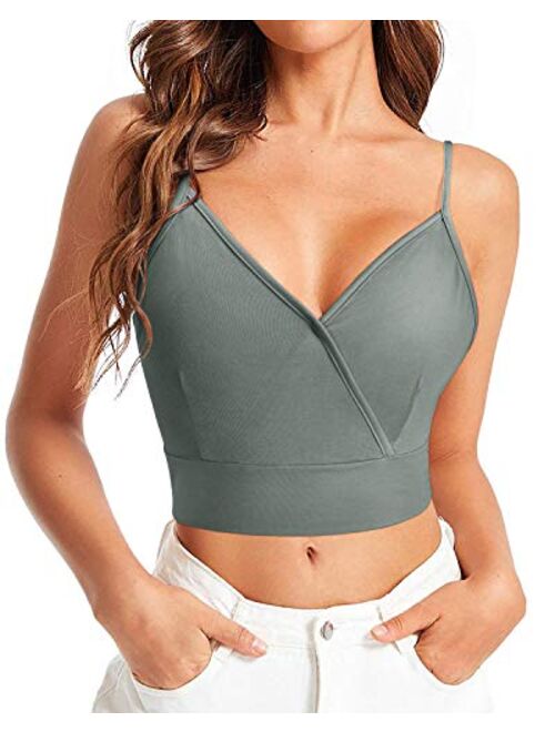 ULTRANICE Women's Casual V Neck Front Wrap Crop Cami Top Spaghetti Strap Shirts