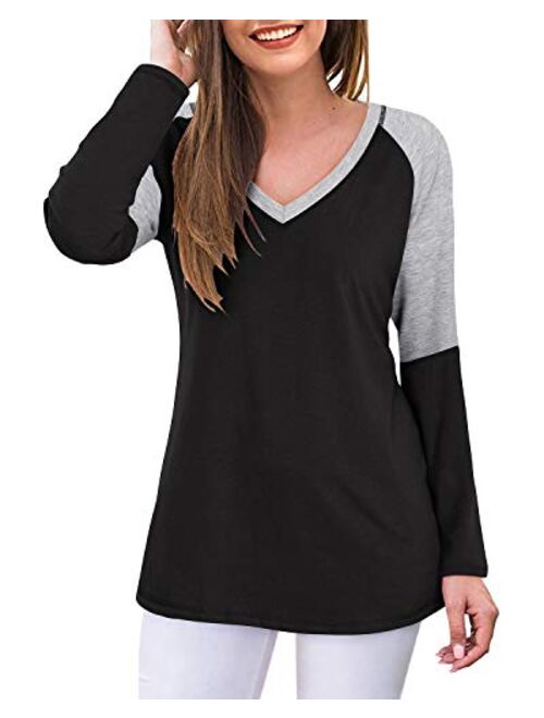 ULTRANICE Casual Tops for Women Short/Long Sleeve T Shirts Blouse V-Neck Color Block Tunic Tops