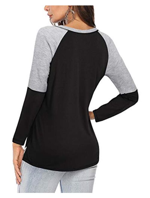 ULTRANICE Casual Tops for Women Short/Long Sleeve T Shirts Blouse V-Neck Color Block Tunic Tops