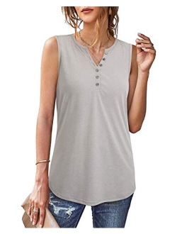 Women's Buttons Up V Neck Tank Tops Summer Sleeveless Shirts Blouses