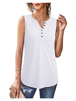 Women's Buttons Up V Neck Tank Tops Summer Sleeveless Shirts Blouses