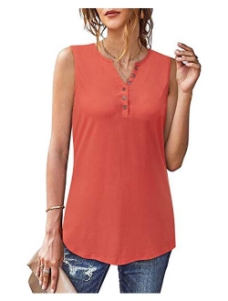 Women's Buttons Up V Neck Tank Tops Summer Sleeveless Shirts Blouses