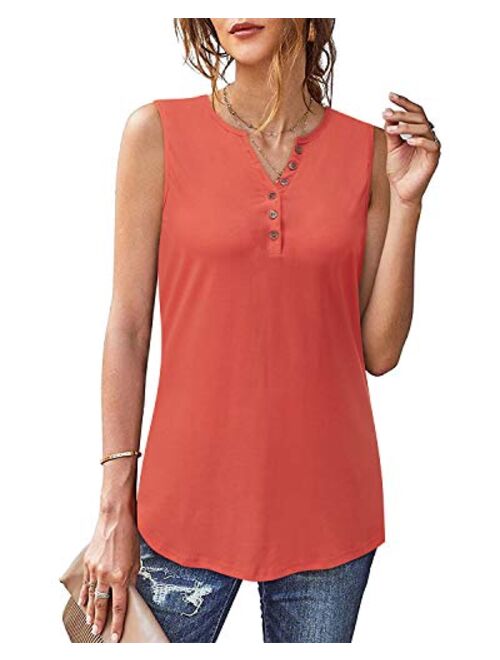 ULTRANICE Women's Buttons Up V Neck Tank Tops Summer Sleeveless Shirts Blouses