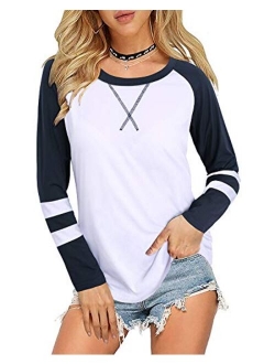 Women's Color Block Long Sleeve Tunic Tops Casual Shirts Round Neck Blouse