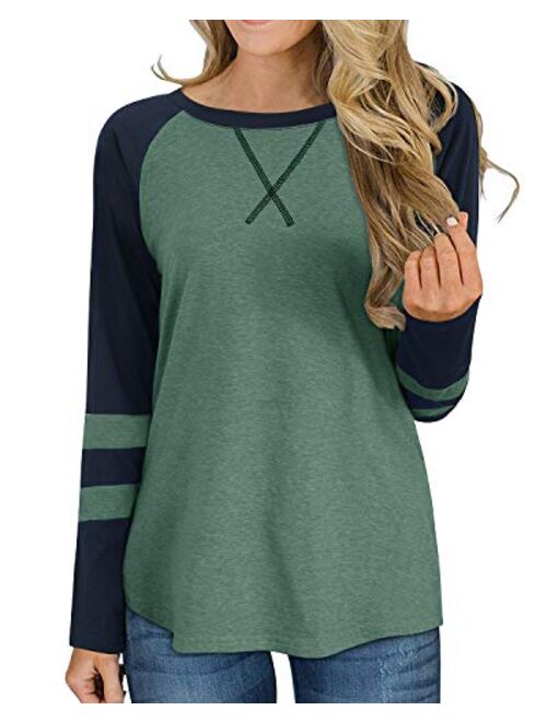 ULTRANICE Women's Color Block Long Sleeve Tunic Tops Casual Shirts Round Neck Blouse