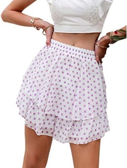 Miessial Women's Boho Floral Print Ruffle Mini Skirts Cute High Waist A-Line Short Skirts