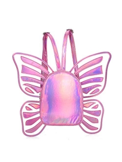 Women's Laser Holographic Backpack Butterfly Angel Wings Casual Daypack Shoulder bag for Girls