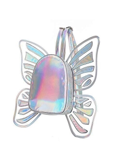 Women's Laser Holographic Backpack Butterfly Angel Wings Casual Daypack Shoulder bag for Girls