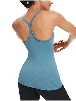 ANGOOL Workout Tank Tops for Women with Built in Bra, Ribbed Knit Camisole Sports Shirts for Yoga Running