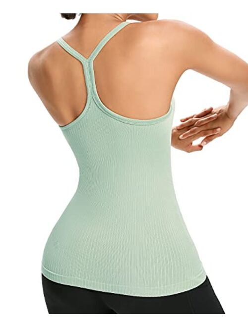 ANGOOL Workout Tank Tops for Women with Built in Bra, Ribbed Knit Camisole Sports Shirts for Yoga Running