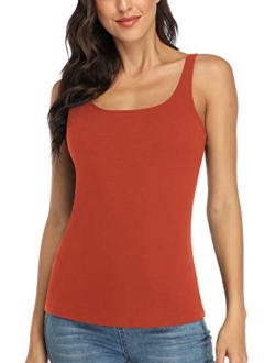 V FOR CITY Women's Cotton Tank Top with Shelf Bra Adjustable Wider Strap Camisole Basic Undershirt