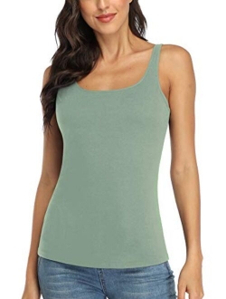 V FOR CITY Women's Cotton Tank Top with Shelf Bra Adjustable Wider Strap Camisole Basic Undershirt