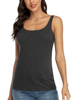 V FOR CITY Women's Cotton Tank Top with Shelf Bra Adjustable Wider Strap Camisole Basic Undershirt