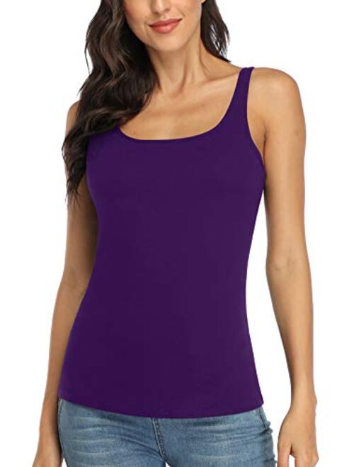 V FOR CITY Women's Cotton Tank Top with Shelf Bra Adjustable Wider Strap Camisole Basic Undershirt