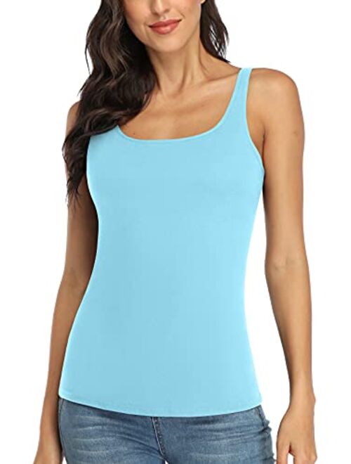 V FOR CITY Women's Cotton Tank Top with Shelf Bra Adjustable Wider Strap Camisole Basic Undershirt