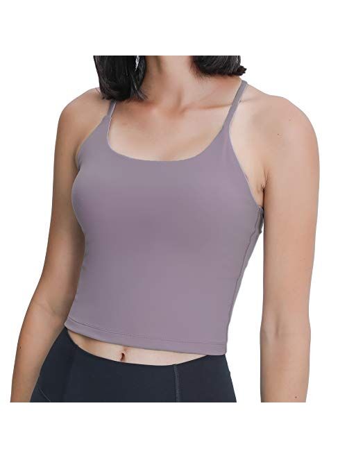 Lemedy Strappy Back Tank Top for Women with Built in Bra Workout Yoga Shirts