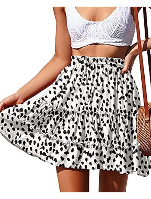 NASHALYLY Women's Summer Boho Floral Print Mini Skirt High Waist Drawstring Tiered Skirts