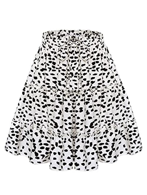 NASHALYLY Women's Summer Boho Floral Print Mini Skirt High Waist Drawstring Tiered Skirts