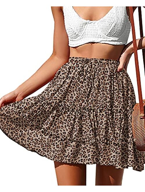 NASHALYLY Women's Summer Boho Floral Print Mini Skirt High Waist Drawstring Tiered Skirts