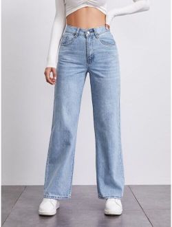BASICS Stone Wash Middle-Waisted Straight Jeans