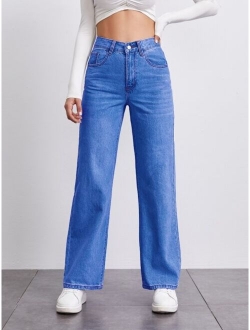 BASICS Stone Wash Middle-Waisted Straight Jeans