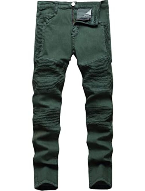 Lanscadran Boy's Biker Skinny Fit Ripped Destroyed Distressed Stretch Stylish Fashion Moto Denim Jeans Pants