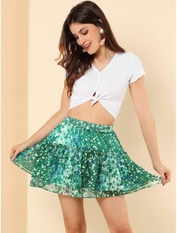Women's Floral Tiered Ruffle Skirts Cute Summer Mini Skirt