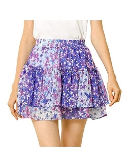 Women's Floral Tiered Ruffle Skirts Cute Summer Mini Skirt