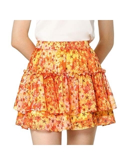 Women's Floral Tiered Ruffle Skirts Cute Summer Mini Skirt