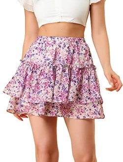 Women's Floral Tiered Ruffle Skirts Cute Summer Mini Skirt