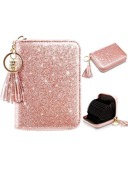 Women's Small Credit Card Wallet RFID Glitter Cute Credit Card Holder Wallets for Women