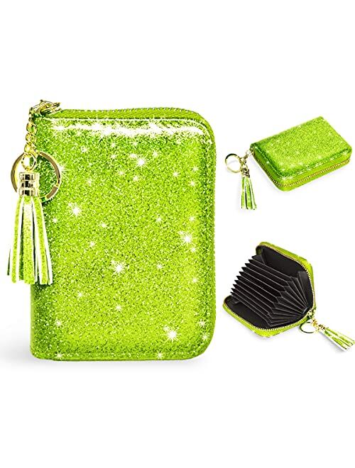 Women's Small Credit Card Wallet RFID Glitter Cute Credit Card Holder Wallets for Women