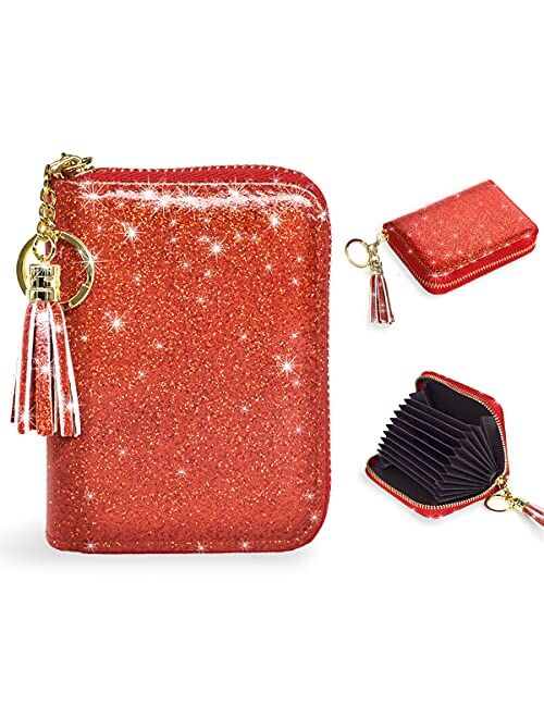 Women's Small Credit Card Wallet RFID Glitter Cute Credit Card Holder Wallets for Women