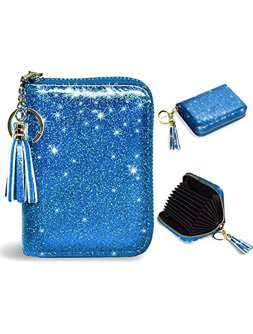 Women's Small Credit Card Wallet RFID Glitter Cute Credit Card Holder Wallets for Women