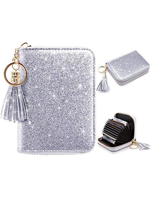 Women's Small Credit Card Wallet RFID Glitter Cute Credit Card Holder Wallets for Women