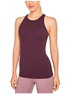 Women's Naked Feeling Soft Workout Tank Tops Racerback High Neck Athletic Shirts with Built in Bra