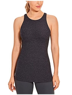 Women's Naked Feeling Soft Workout Tank Tops Racerback High Neck Athletic Shirts with Built in Bra