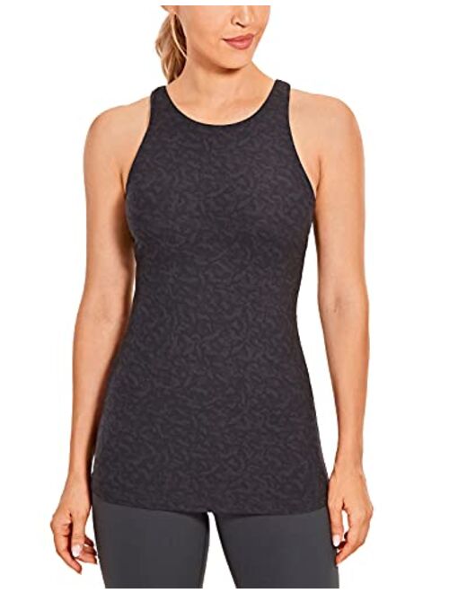 CRZ YOGA Women's Naked Feeling Soft Workout Tank Tops Racerback High Neck Athletic Shirts with Built in Bra